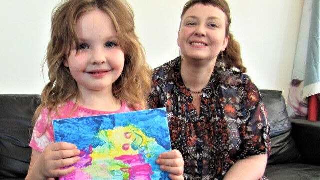 Lilla shows one of her own creations.