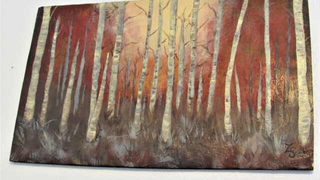 This amazing piece was done in acrylic on wood by Zahna.