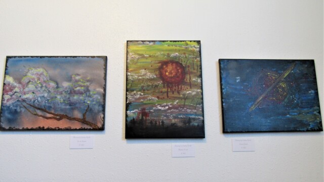 Three acrylic-on-canvas pieces by Harley.